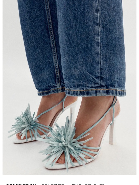 Zara Shoes - Zara Powder Blue Strappy Pom-Pom Flower Heel Sandals